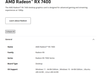 入门RDNA3显卡迎新品！AMD悄然推出RX 7400：8GB显存、55W功耗 ！