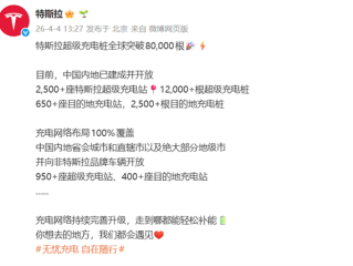 全球突破80000根！特斯拉超级充电桩创纪录 2025年输电6.7太瓦时 ！