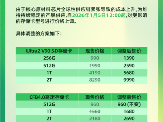 全球存储芯片涨疯了！影视飓风宣布部分存储卡涨价：最高1700元 ！