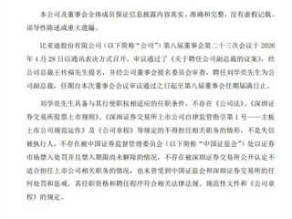 王传福亲自提名！刘学亮任比亚迪副总裁 年薪在700万元级别 ！