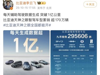 比亚迪天神之眼太猛！日均生成1亿公里智驾数据 车型累销直接破170万 !